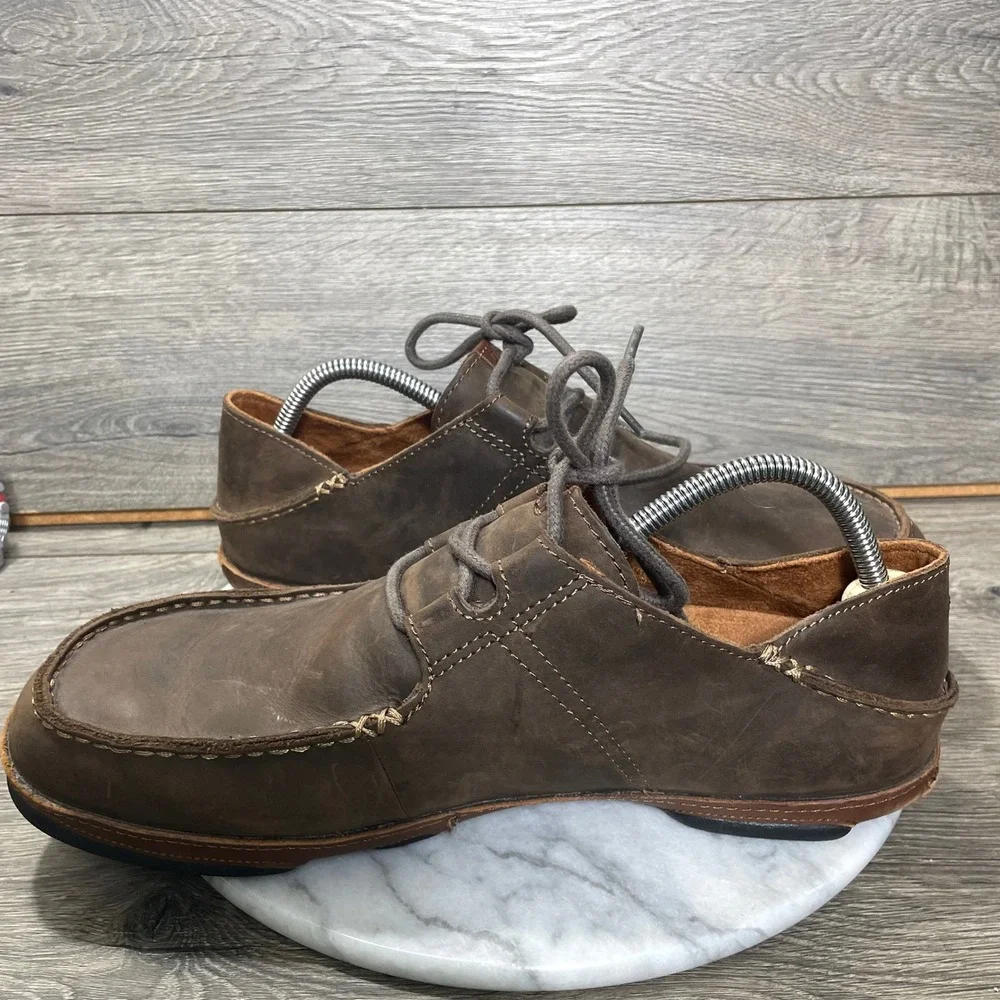 OluKai Shoes Mens 11.5 Ohana Lace Up Nubuck Brown Leather Comfort Oxfords Moc